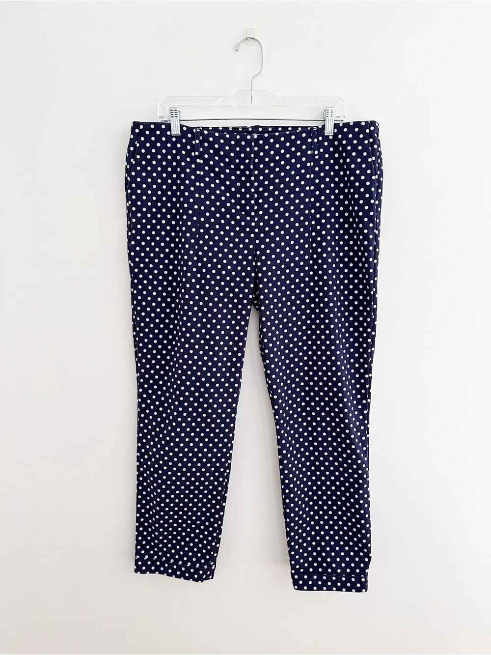 Boden Polka Dot Ankle Pants Navy White Flat Front Coastal Classic Size US 12R